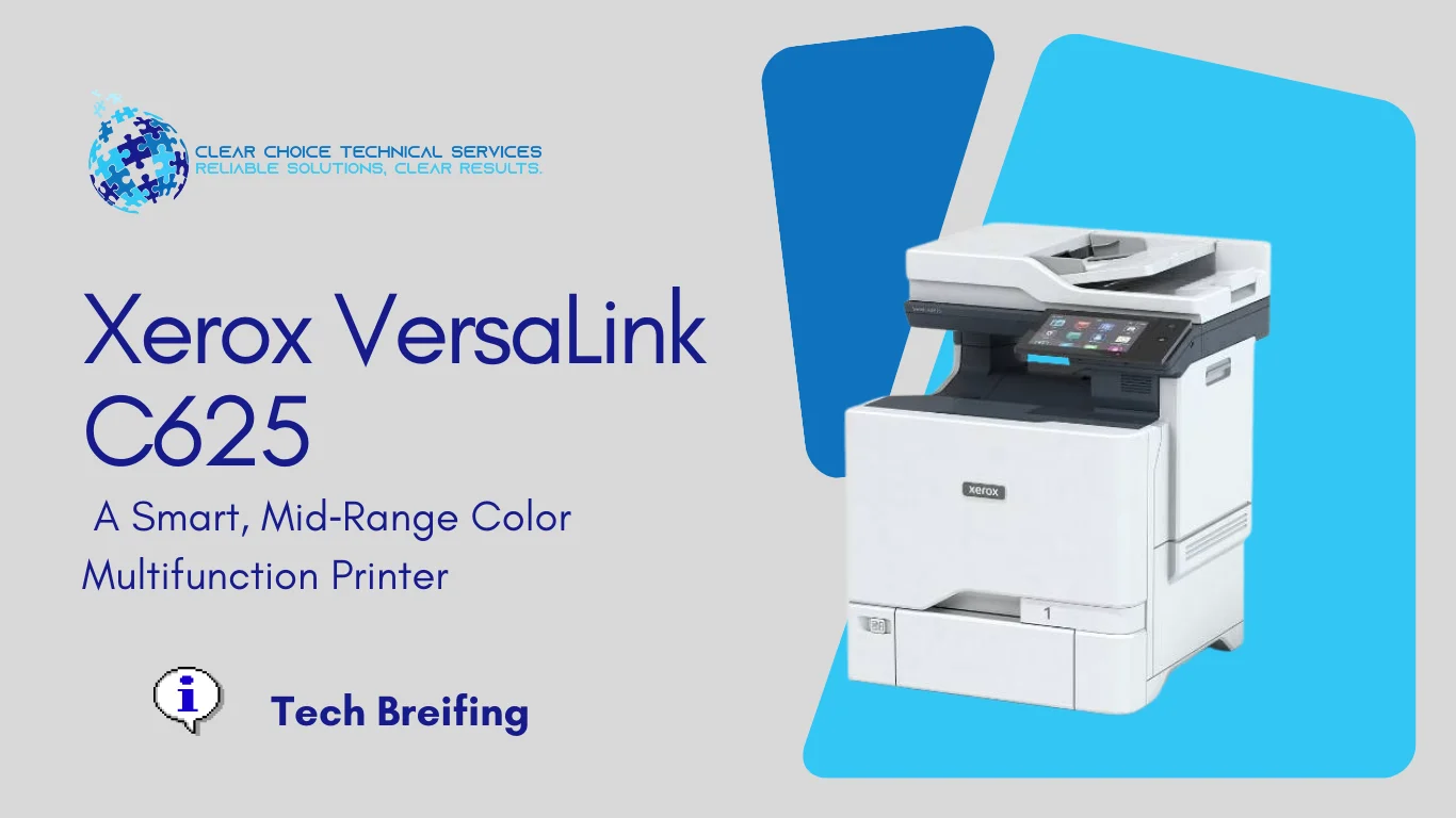 Xerox VersaLink C625 color multifunction printer with a tablet-like touchscreen interface serving Long Beach, CA 90802.