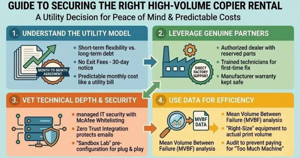 Guide to securing the right high-volume Copier Rental Cost in Las Vegas, focusing on McAfee Whitelisting, Zero Trust, and Sandbox Lab pre-configuration.